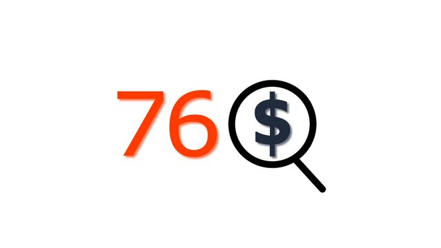 76 dollar price tag with glass illustration. for e-commerce and financial marketing search discount