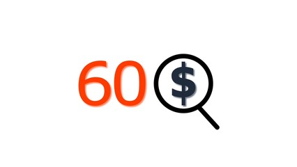 Fototapeta premium 60 dollar price tag with glass illustration. for e-commerce and financial marketing search discount