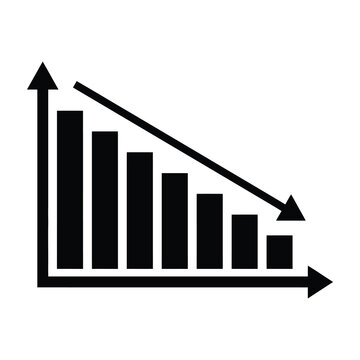 Black icon of declining bar chart with downward arrow showing negative growth trend