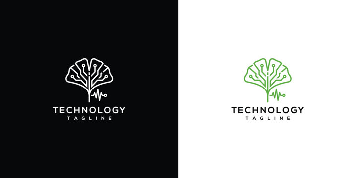 Technology Brain Tree Logo with Circuit and Sound Wave