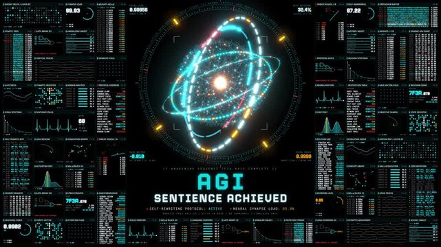 Futuristic Artificial General Intelligence Control Panel with Text AGI Sentience Achieved