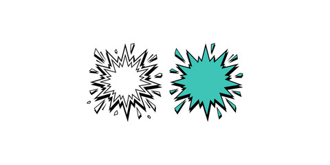Comic explosion starburst and turquoise blast effect with sharp edges for action themed graphic design projects. © akash