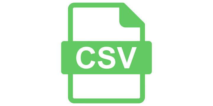 Green CSV file format icon representing data spreadsheets and comma separated values documents.