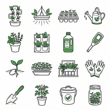 Set of urban gardening icons flat vector illustration design element