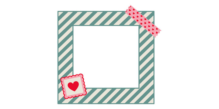 Festive striped square frame with heart decorations and pink tape, ideal for valentine's day, wedding, or romantic photo displays.