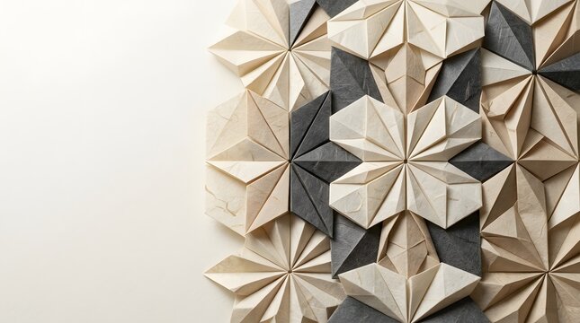 Geometric Origami Papercraft Tessellation Pattern made of Textured Washi Paper