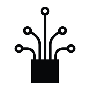 Black electronic circuit icon with wires and connections