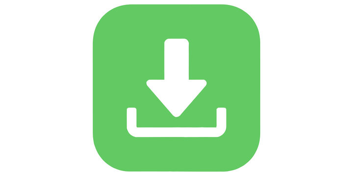 Green rounded square download button icon with arrow symbol for file transfer and digital media saving interface.