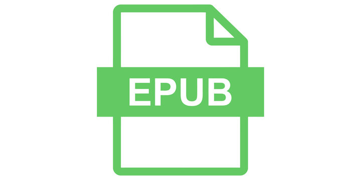 Green flat design ebook file format icon showing simple paper document outline for electronic publication data usage.