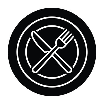 Black circular icon with crossed fork and knife symbolizing dining and restaurant services concept