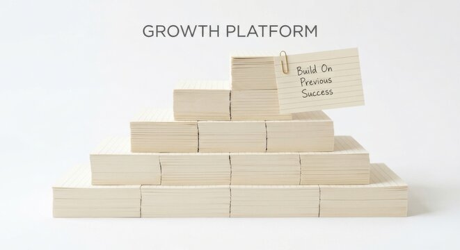 Stacked Note Cards Building a Growth Platform with Motivational Message