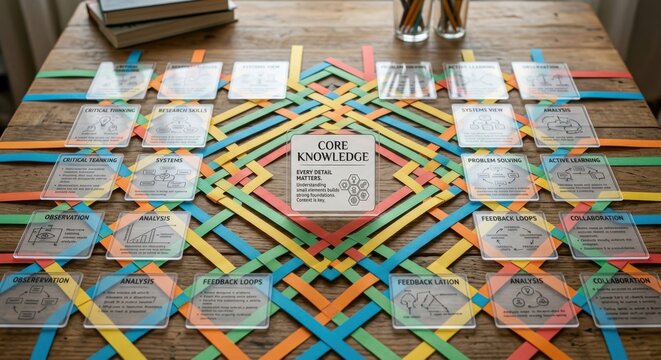 Woven Paper Ribbons Displaying Core Knowledge Concepts and Learning Strategies on a Table
