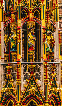 Saints Statues Schoener Brunnen Fountain Hauptmarkt Main Square Nuremberg Germany