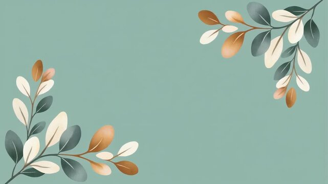 Animated Botanical Frame with Copy Space on Sage Green Background