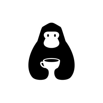 Gorilla holding a coffee cup logo icon isolated on white background, cafe concept