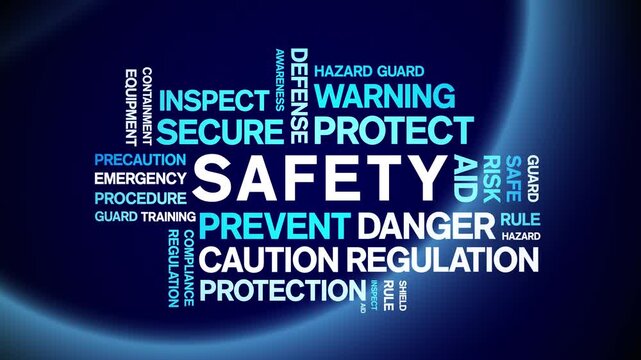 Safety animated word cloud-animation tag kinetic typography seamless loop.
