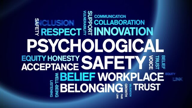 Psychological Safety animated word cloud-animation tag kinetic typography seamless loop.