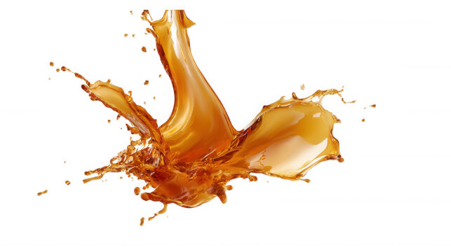 Dynamic brown liquid splash with intense fluid motion and flying droplets creating a powerful artistic wave isolated on transparent background