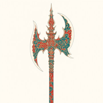 Crescent Halberd Chinese ornamental illustration