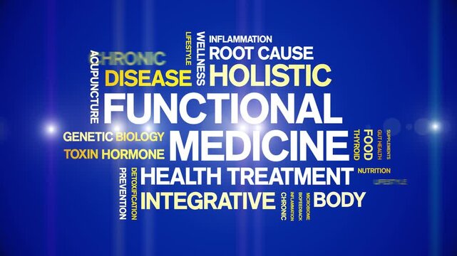 Functional Medicine animated word cloud-animation tag kinetic typography seamless loop.