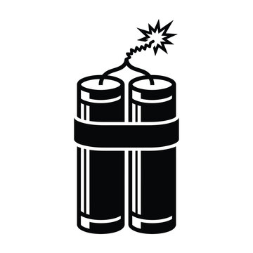 Dynamite sticks icon with burning fuse isolated on white background flat symbol