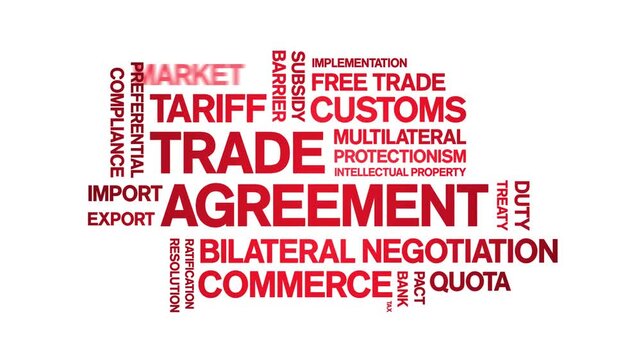 Trade Agreement animated word cloud-animation tag kinetic typography seamless loop.
