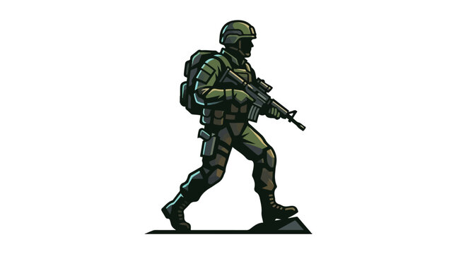 Soldier in tactical gear vector illustration for military mission and combat operations concept isolated on white background