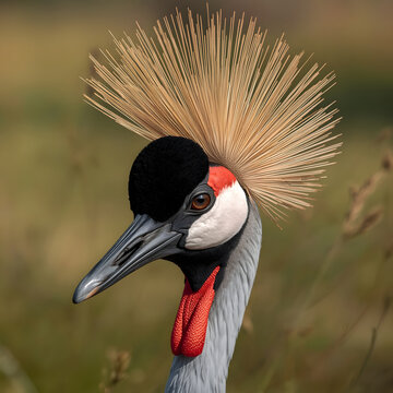 Portrait of a grey crowned crane in natural habitat high-resolution photo