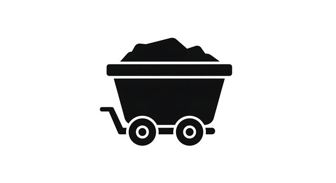Black silhouette of a mining cart filled with coal isolated on white