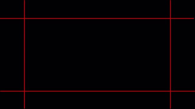 A simple minimalist rectangular frame composed of thin white lines against a solid black background creating a clean and stark visual border for placement. 4K 