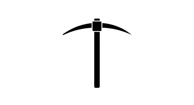 Black pickaxe icon isolated on a transparent background