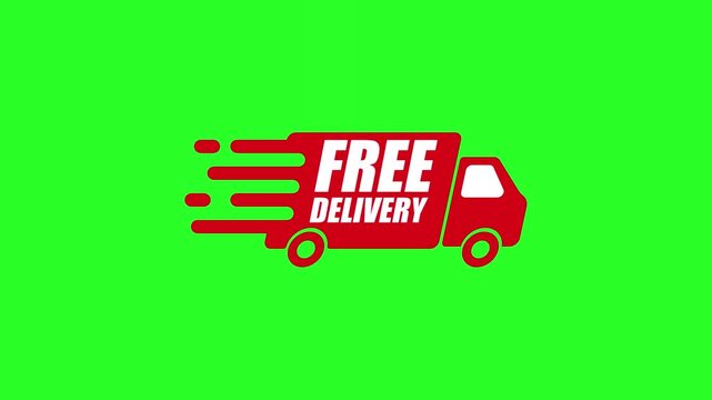 Free Delivery Red Delivery Truck Icon Motion Graphic Isolated on Green Screen Chroma Key Background Vector E-Commerce Asset   
