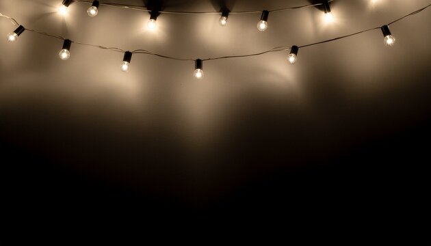 Warm white string lights illuminating a dark space, adding a cozy and inviting atmosphere for gatherings and celebrations