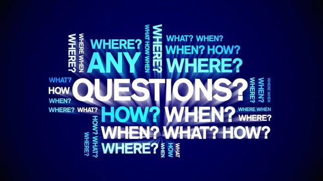Any Questions animated word cloud-animation tag kinetic typography seamless loop.
