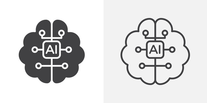 AI brain icon flat outline in black