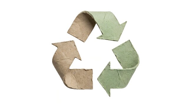 Paper recycle symbols in brown and green tones on a white background