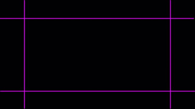 A simple minimalist rectangular frame composed of thin white lines against a solid black background creating a clean and stark visual border for placement. 4K 