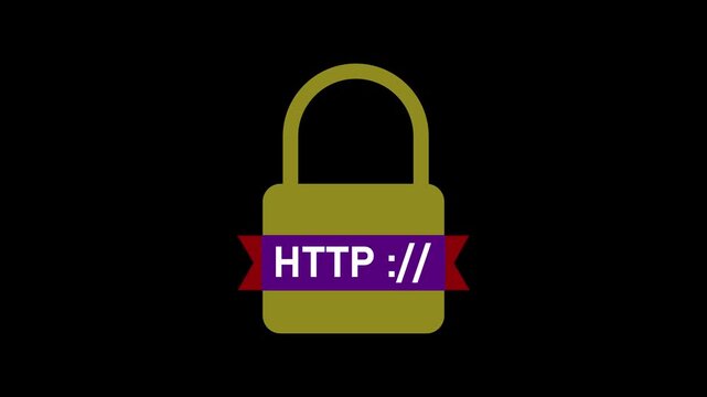 Cybersecurity concept: http protocol padlock animation for web security and data protection internet security