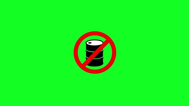 No oil barrel animation on green screen, prohibited fuel sign for environmental and energy industry projects