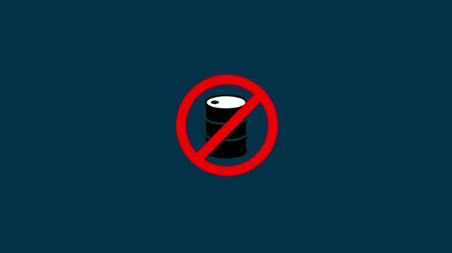 No oil symbol animation: prohibited fossil fuel and energy industry concept oil barrel prohibition forbidden