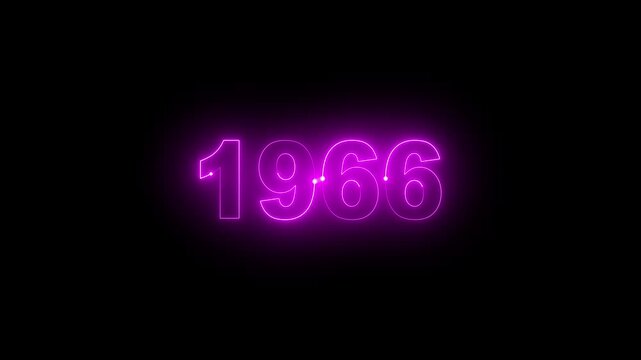 Animated glowing pink purple neon light year 1966 number isolated on dark background