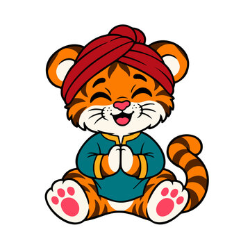 Namaste Tiger in Teal Kurta