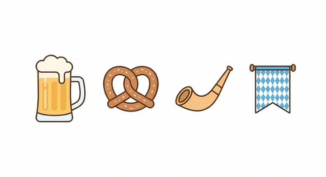 Oktoberfest Celebration Icons Set.