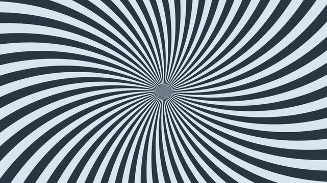 Black and white spiral stripes converge at a central point in an abstract graphic design