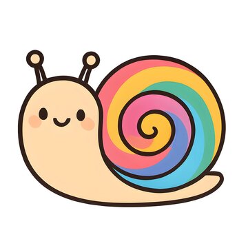Cute Cartoon Snail with a Colorful Spiral Shell, Friendly Expression, and Simple Design for Children's Books or Educational Content