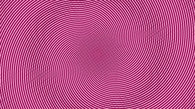 Magenta and pink spiral stripes ripple subtly in a warped abstract geometric pattern