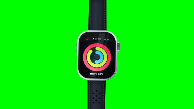 Smartwatch Fitness Activity Progress Rings UI Green Screen Animation Loop