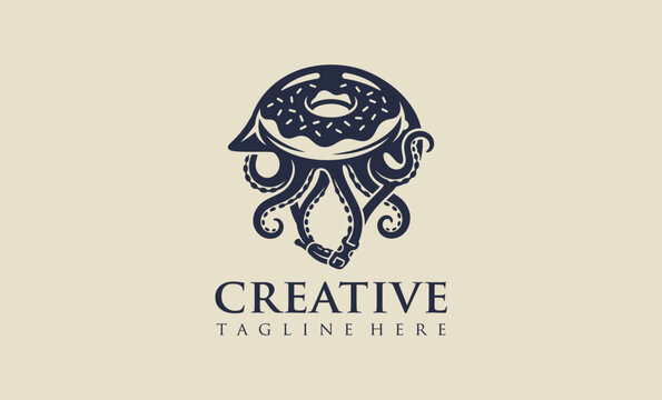 A stylized navy blue jellyfish logo with intricate patterns and placeholder text for a creative brand identity on a cream background