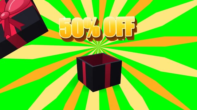 Exploding Gift Box Promotion Sale 50 Percent Off Green Screen Animation Loop