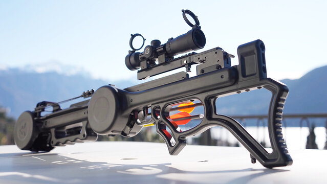 Modern tactical crossbow with optical sight for outdoor hunting sports